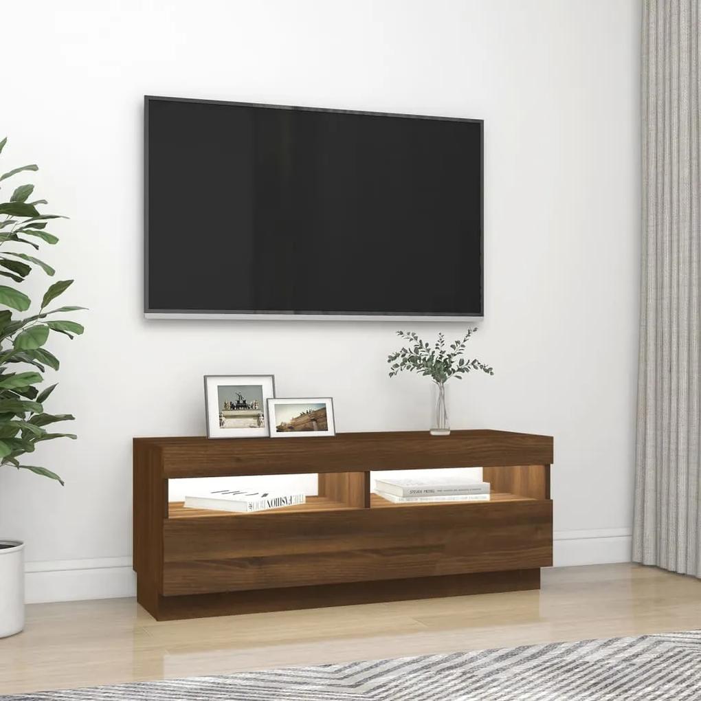 Mobile Porta TV con Luci LED Rovere Marrone 100x35x40 cm