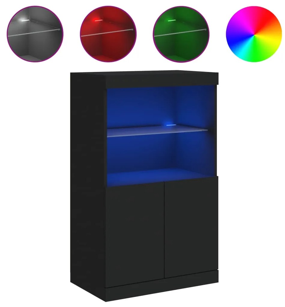 Credenza con luci led nera 60,5x37x100 cm