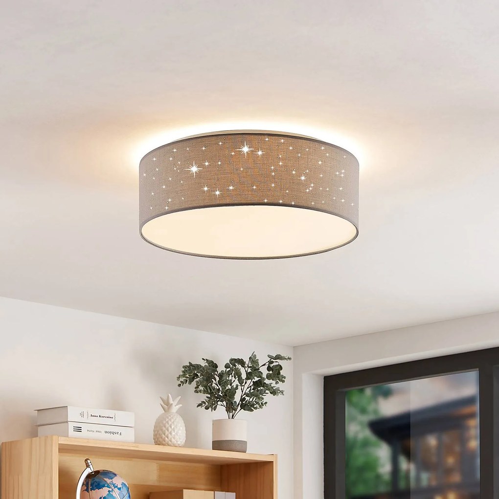 Lindby plafoniera LED Ellamina, Ø 40 cm, grigio chiaro, tessuto