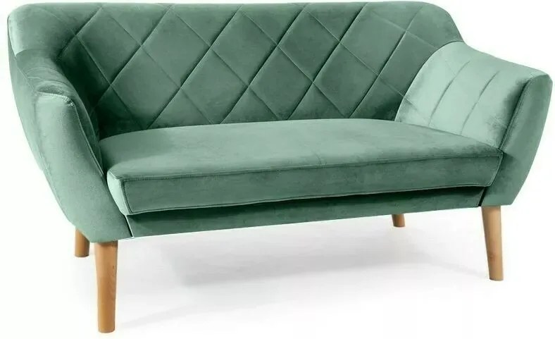 Divano Karo 2 Velvet in velluto verde con gambe in legno naturale – 140x75x76 cm