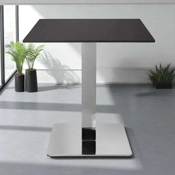 Tavolo bar pub ristorante 70x70 cm base argento Top per esterno effetto Marmo Nero H 75