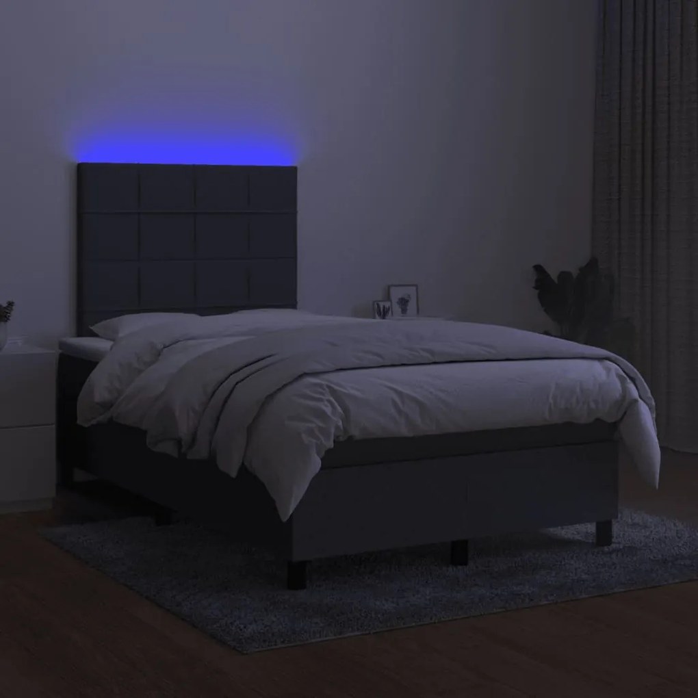 Letto a molle materasso e led grigio scuro 120x190cm in tessuto