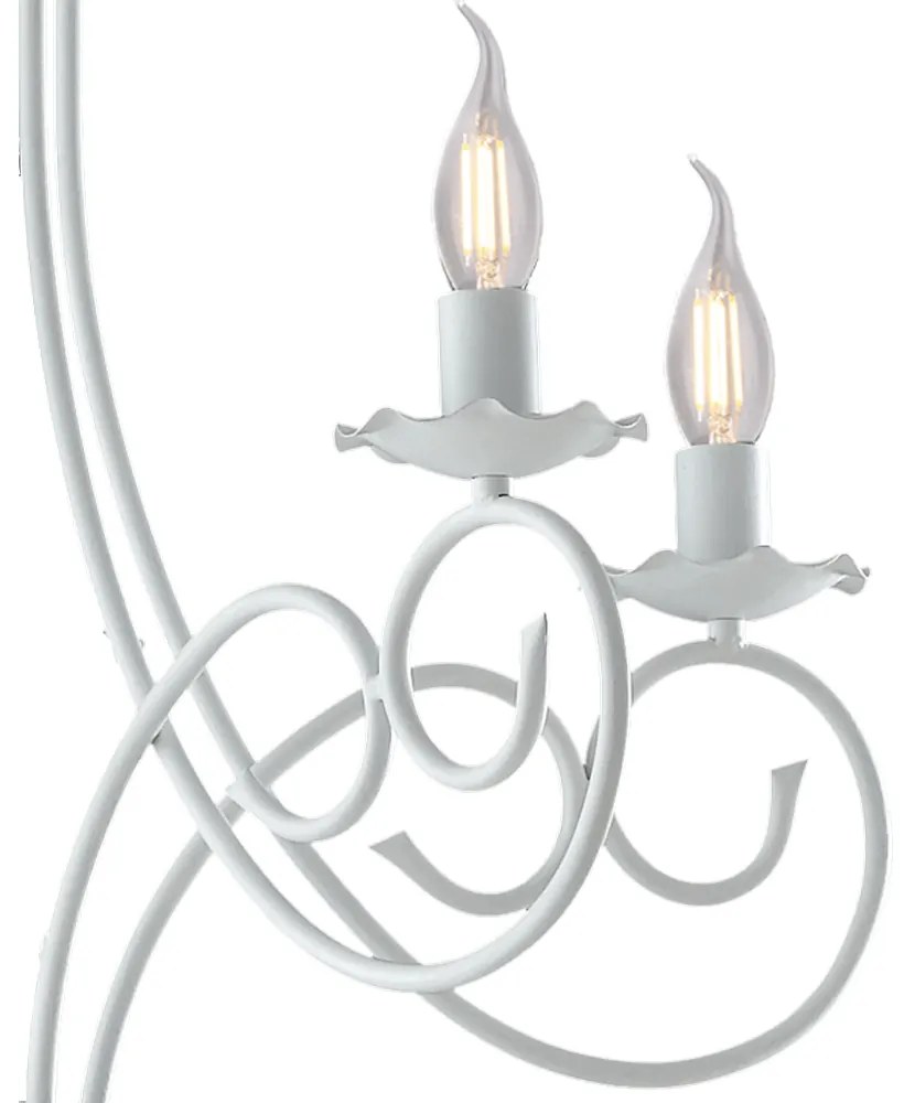 Lampadario Provenzale Candelabro Alma 5 Luci Ferro Battuto Bianco Shabby