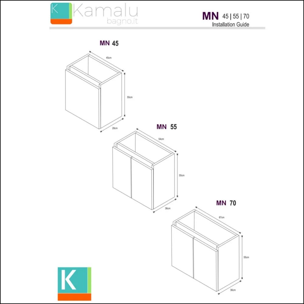 Mobiletto bagno 45 cm sospeso con anta chiusura soft close MN-45B - KAMALU