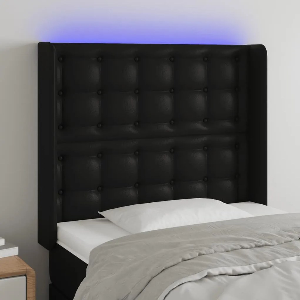 Testiera A Led Nero 93x16x118/128 Cm İn Similpelle /
