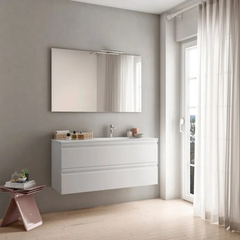 Mobile sottolavabo e lavabo Pull bianco opaco in mdf L 120 x H 56 x P 46 cm 1 vasca 2 cassetti