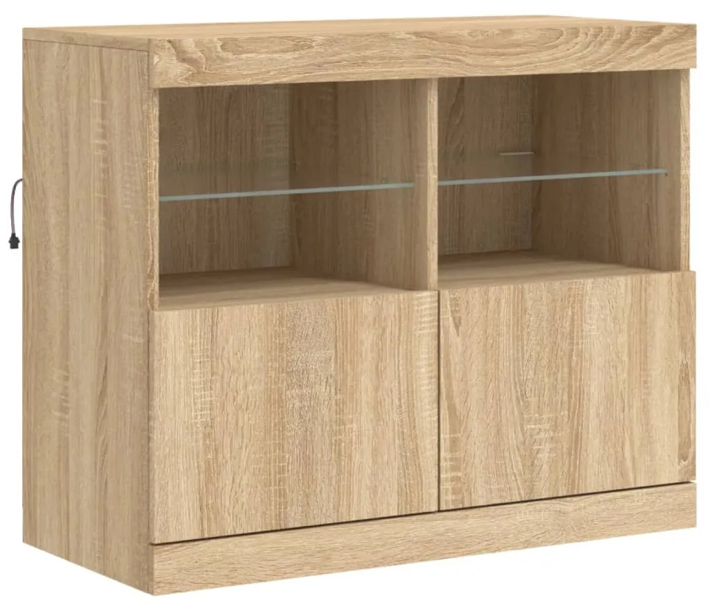 Credenza con luci led rovere sonoma 81x37x67 cm