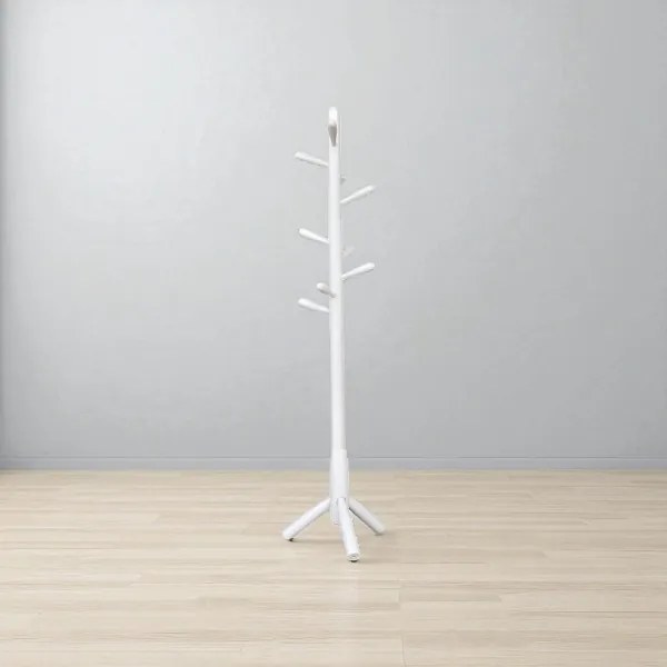 Appendiabiti da terra in legno con 9 ganci base tre piedi altezza 180 cm Bianco