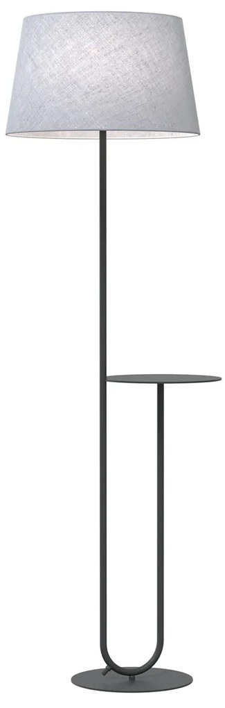 Piantana 1 Luce Horus Paralume In Tessuto Grigio Con Mensola In Acciaio Nero