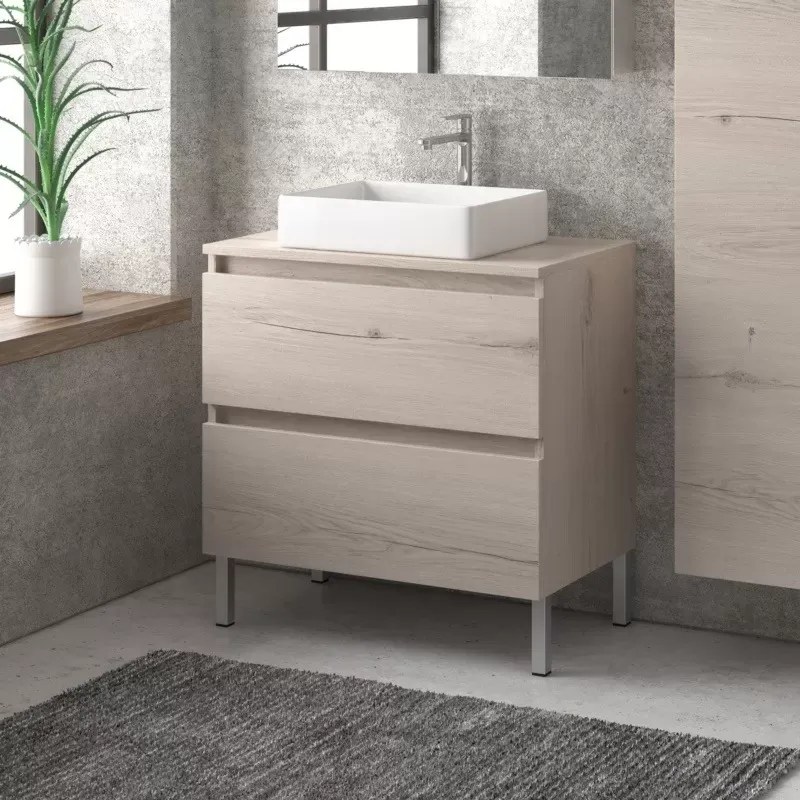 Mobile bagno a terra 80cm con due cassetti TOD-80P - KAMALU