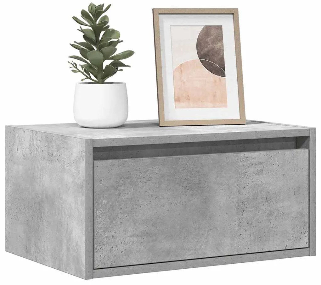 Comodini A Parete Con Luci Led 2 Pz Grigio Cemento /