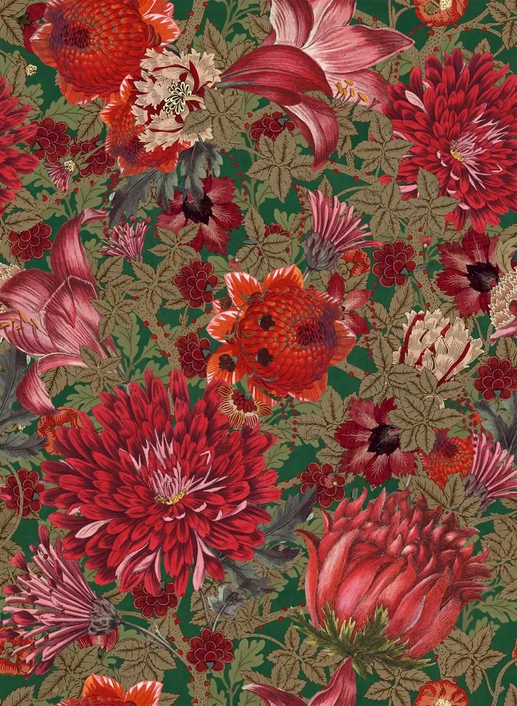Mindthegap Tapete The Flowering - Red/ Green