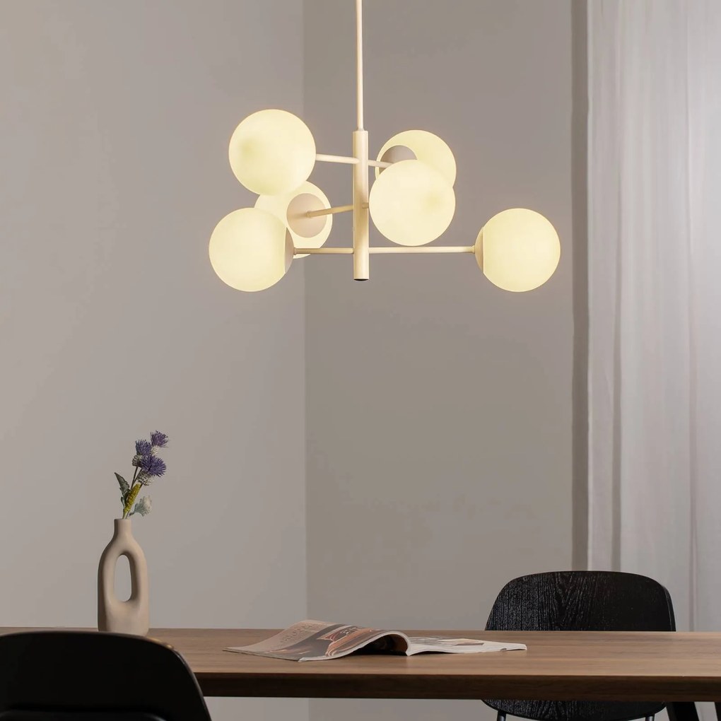 Domiluce Lampada a sospensione Aurora, bianca, Ø 60 cm, a 6 luci, vetro, E14