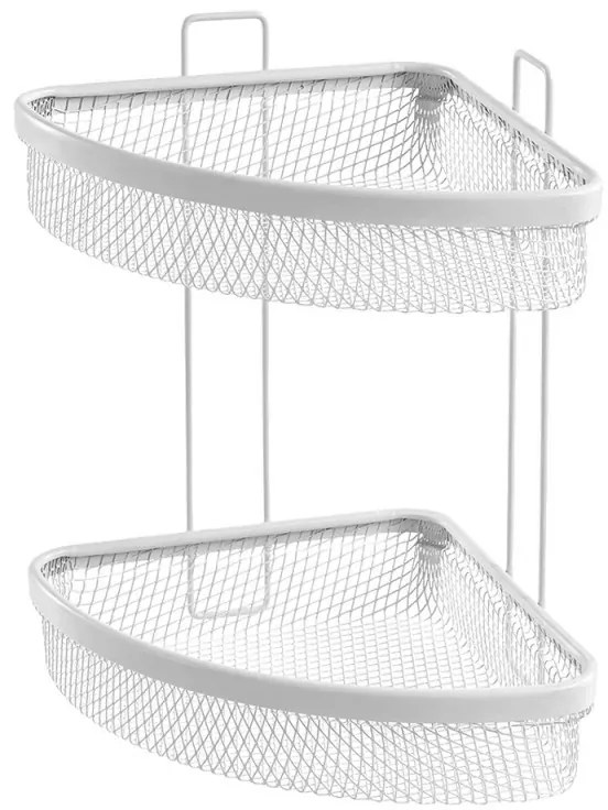 Mensola bagno angolare bianco in acciaio con 2 ripiani – Taki