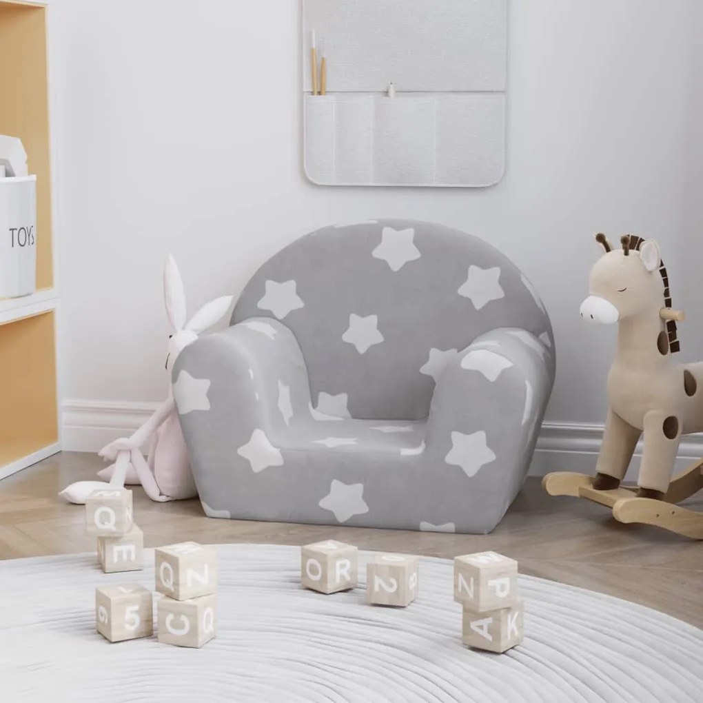Divano Per Bambini Grigio Chiaro Con Stelle İn Morbido Peluche /