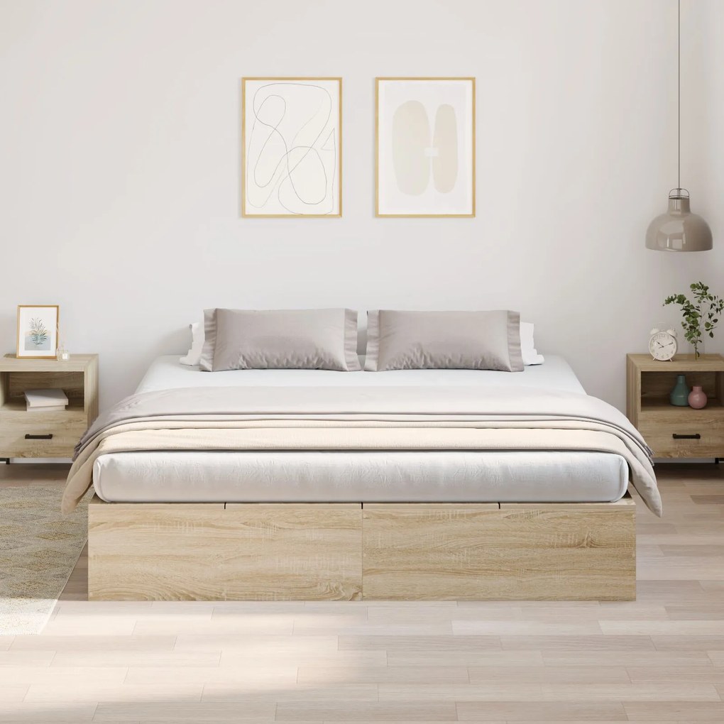 Struttura letto con contenitore in rovere sonoma 200x200 cm