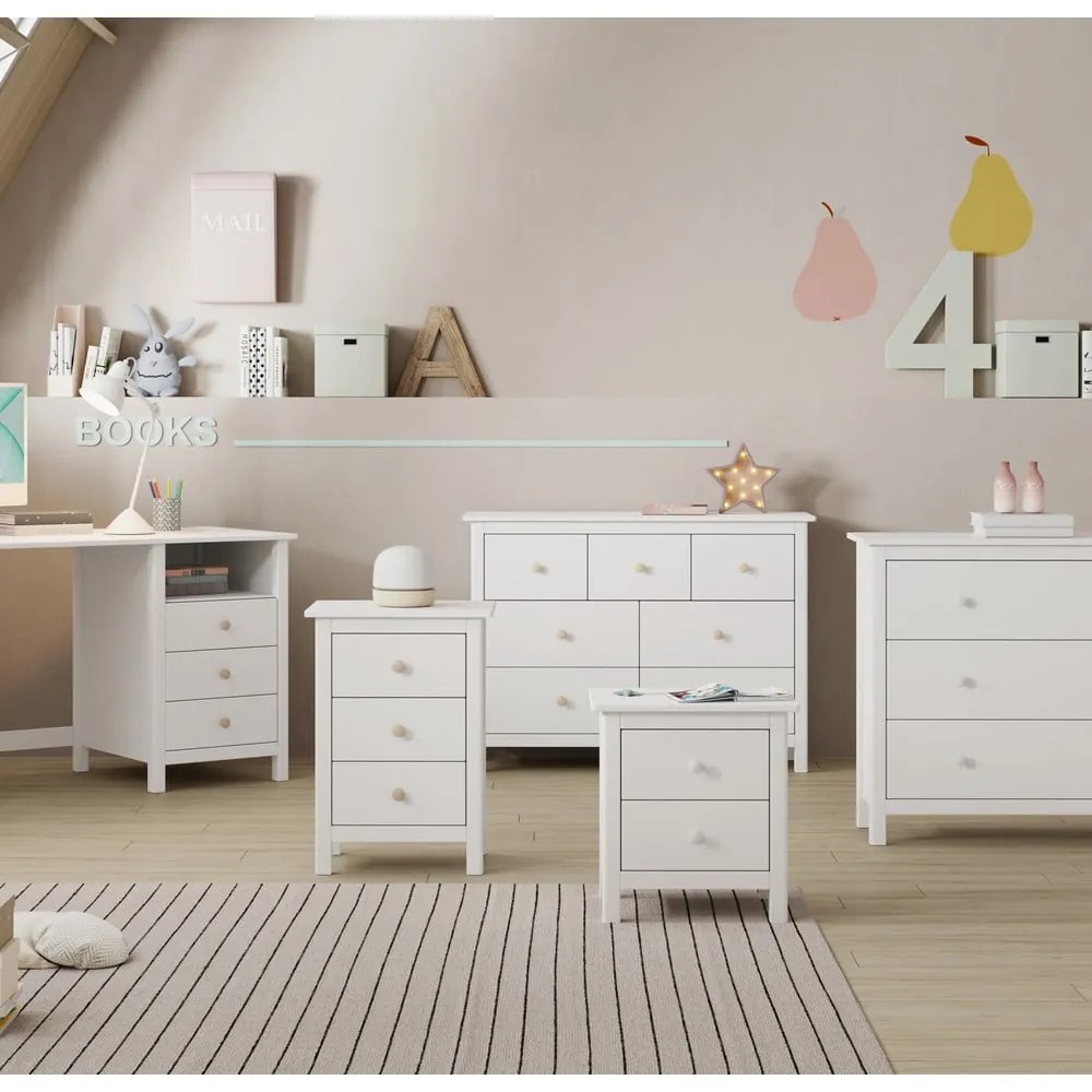 Comodino bianco per bambini in legno di pino Max - Marckeric