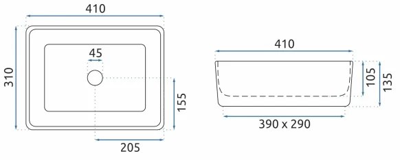 REA-U0952 - Lavabo da appoggio ANITA MINI 31x41 cm ceramica/bianco lucido