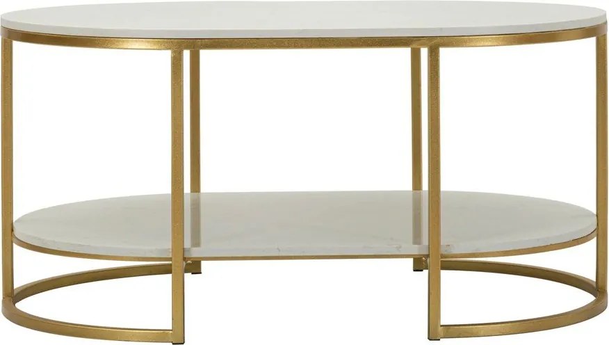 Tavolino da salotto bianco/dorato con piano in marmo 60x90 cm Izmir – Mauro Ferretti