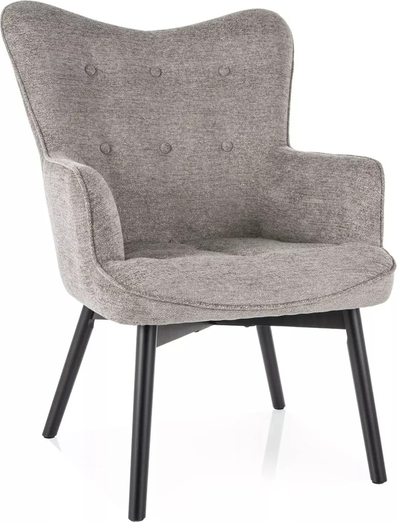Poltrona Carmen Raven in tessuto grigio Raven 07 con struttura in legno nero opaco – 72x75x99 cm