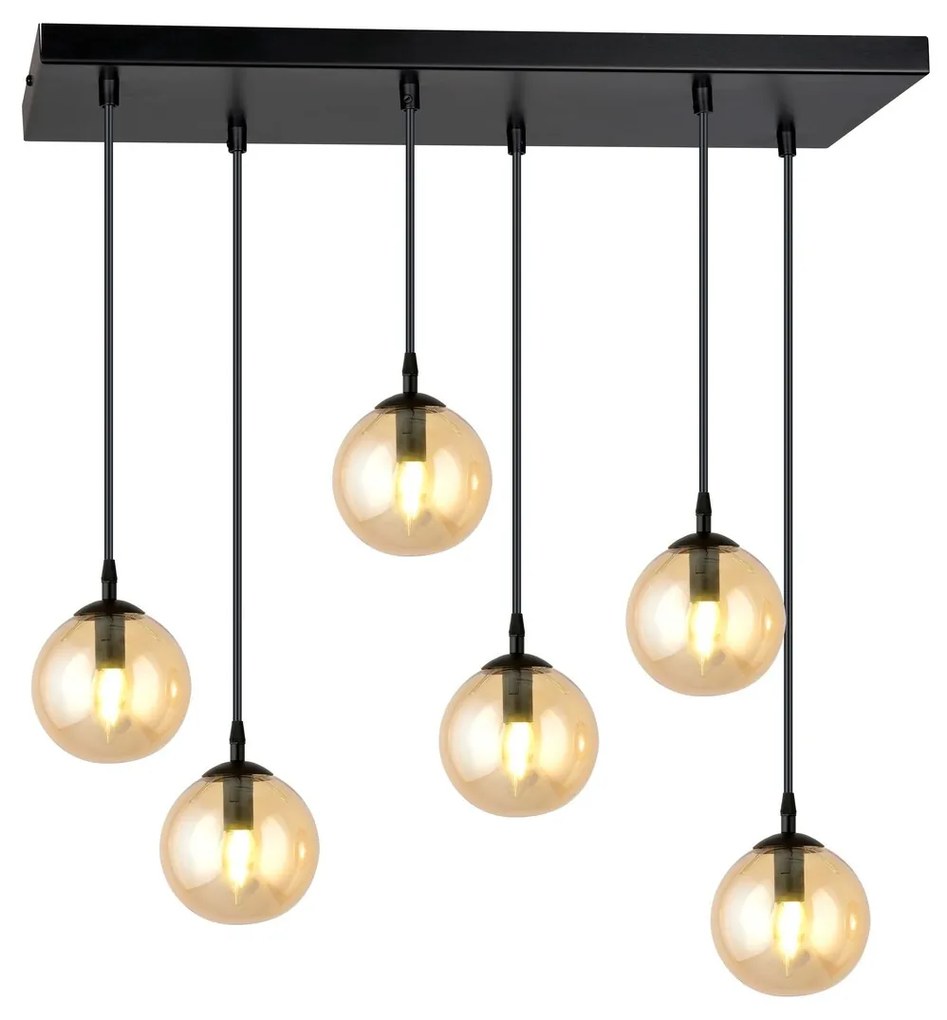 Lampadario a Sospensione in Acciaio e Vetro COSMO 6 Nero 6xE14