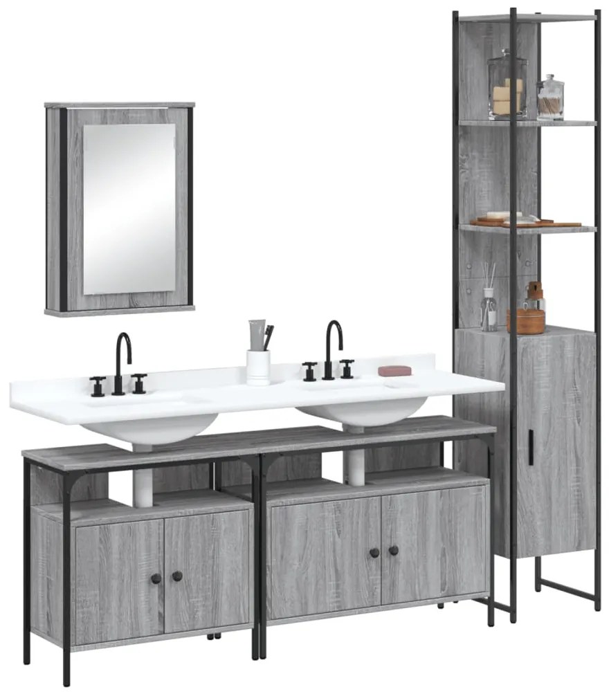 Set mobili da bagno 4 pz grigio sonoma in legno multistrato