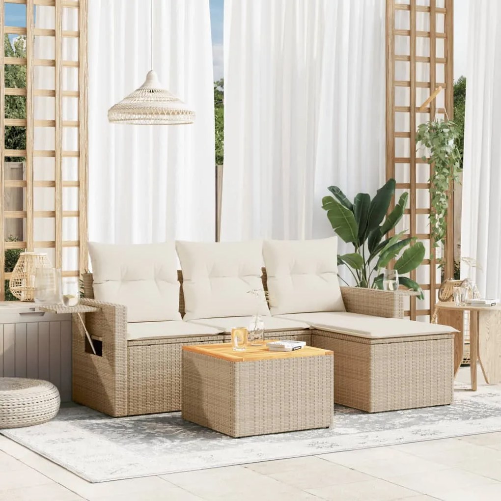 Set divano da giardino 5 pz con cuscini beige in polyrattan