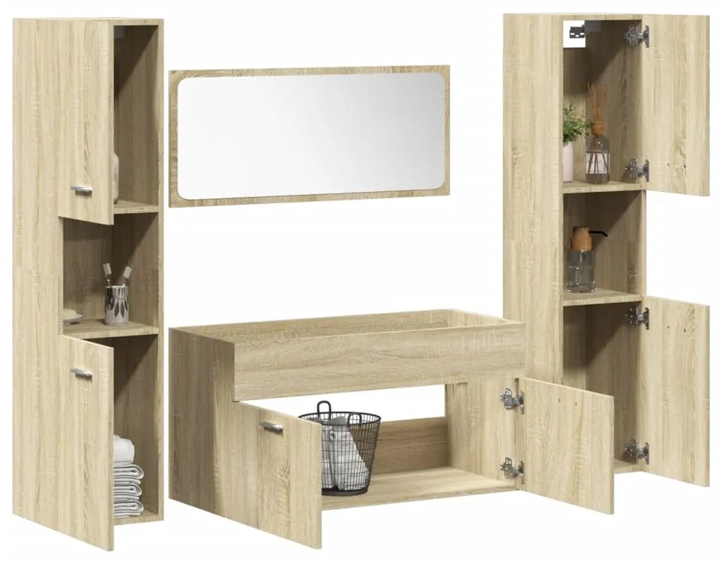 Set Mobili Da Bagno 4 Pz Rovere Sonoma İn Legno Multistrato /