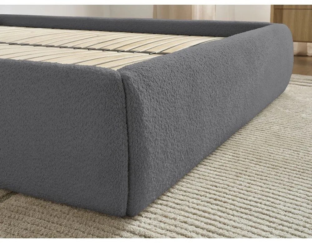 Letto matrimoniale imbottito grigio scuro con contenitore/senza testiera con rete inclusa 160x200 cm Inera – Bobochic Paris