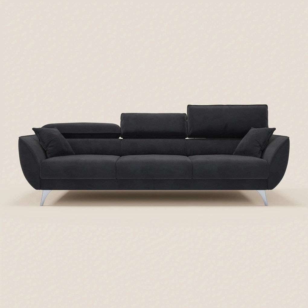 Michelangelo 4 Posti – Divano con 3 sedute estensibili e poggiatesta reclinabili in elegante tessuto vellutino smacchiabile T30