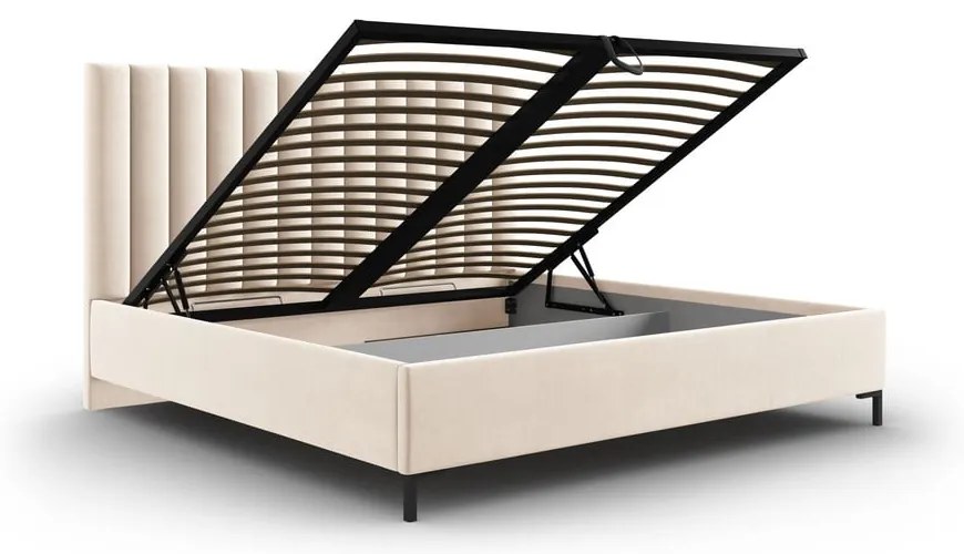 Letto matrimoniale imbottito beige con contenitore con griglia 160x200 cm Casey - Mazzini Beds