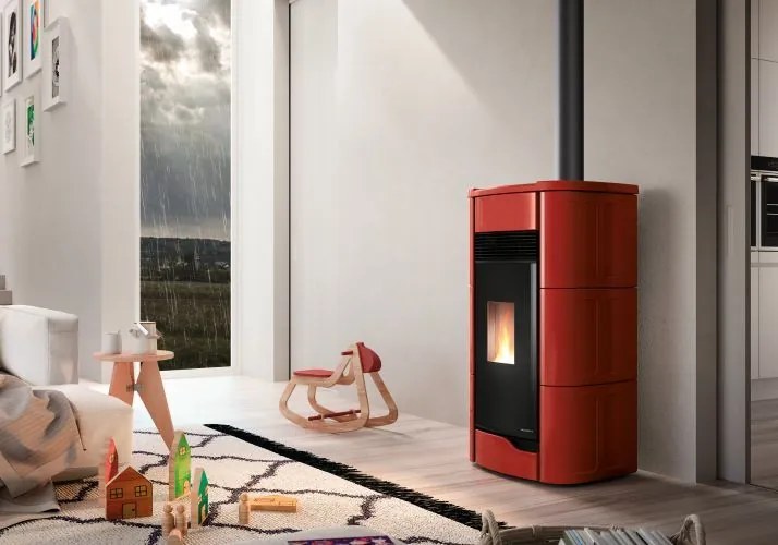 Palazzetti Anna 12 US Stufa A Pellet Ermetica ad aria con uscita fumi superiore in ceramica Rosso