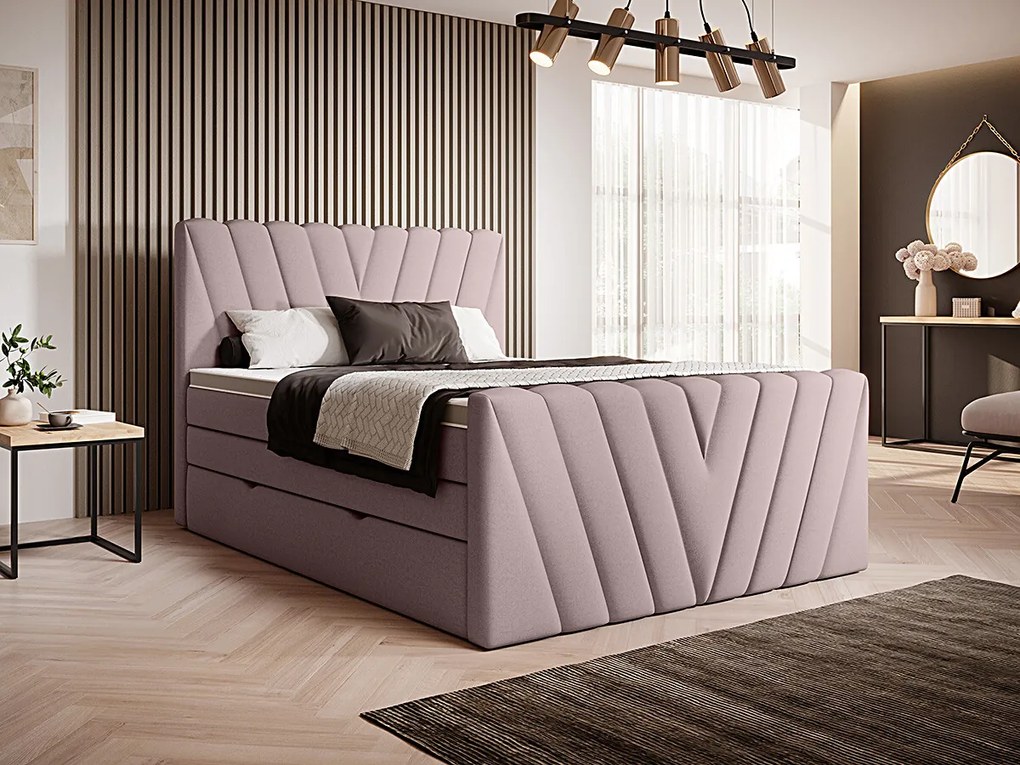 Letto matrimoniale boxspring Dusseldorf - 160 x 200 cm , Tessuto lilla