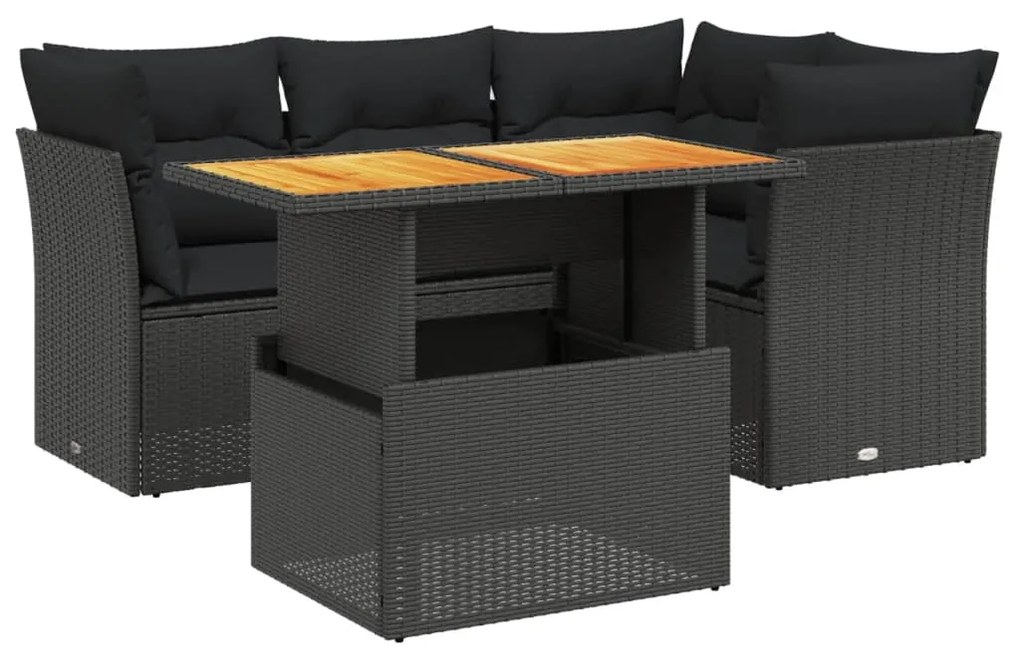 Set divani da giardino 5 pz con cuscini in polyrattan nero