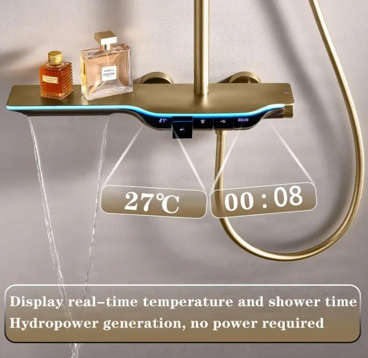 Pannello doccia termostatico ELITE EDITION BSE1420 a vista con schermo LED, getto a cascata e più finiture — Grigio gunmetal