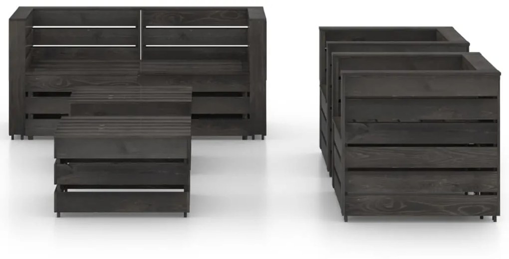 Set Salotto da Giardino 6 pz in Legno di Pino Impregnato Grigio