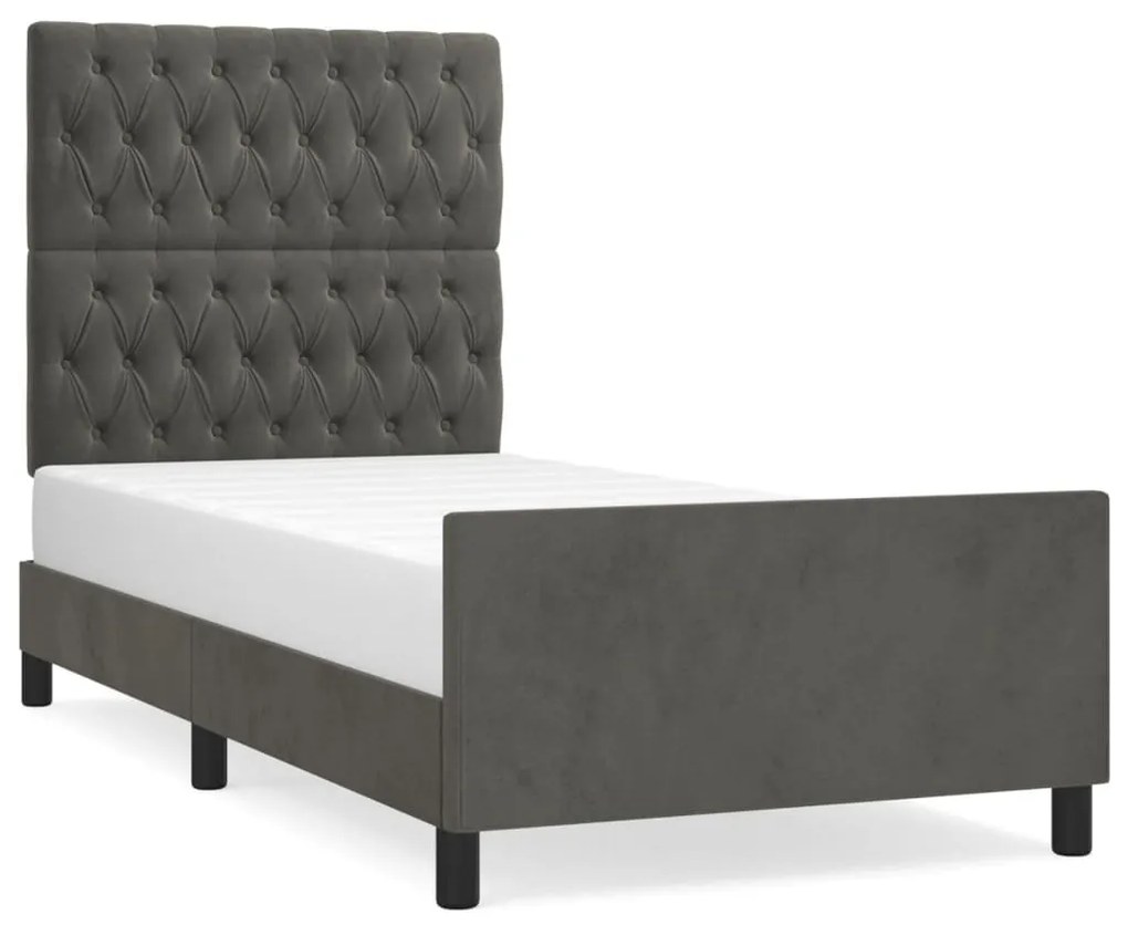Giroletto con testiera grigio scuro 90x190 cm in velluto