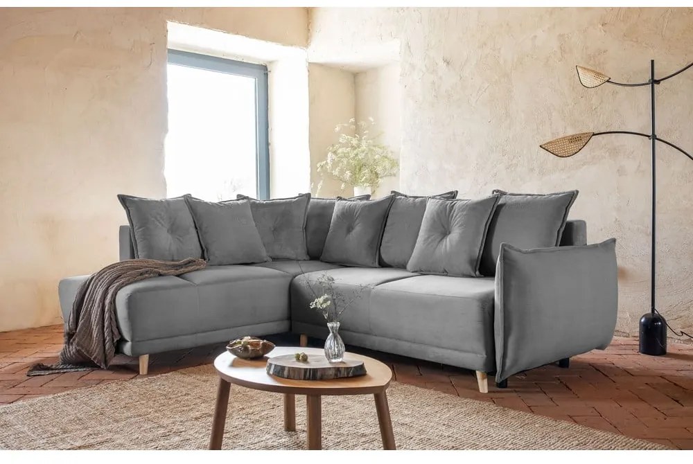 Divano letto in velluto a coste grigio (angolo sinistro) Lazy Lukka - Miuform