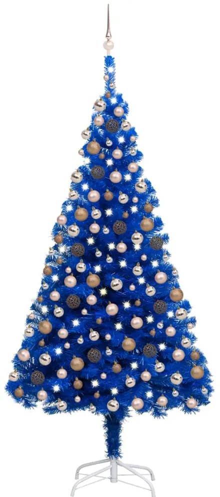 Albero di Natale Preilluminato con Palline Blu 210 cm PVC