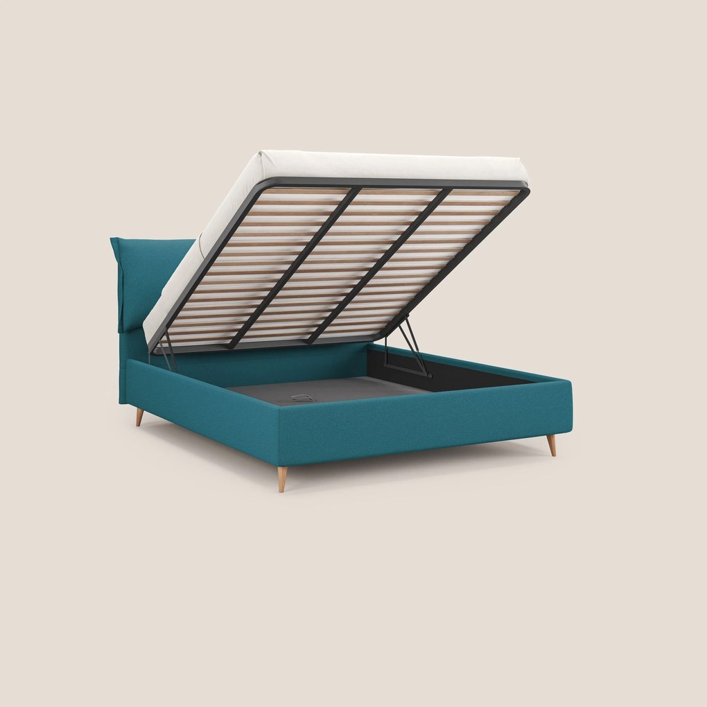 Elettra letto contenitore imbottito e sfoderabile con cuscini testata in tessuto impermeabile T13 azzurro