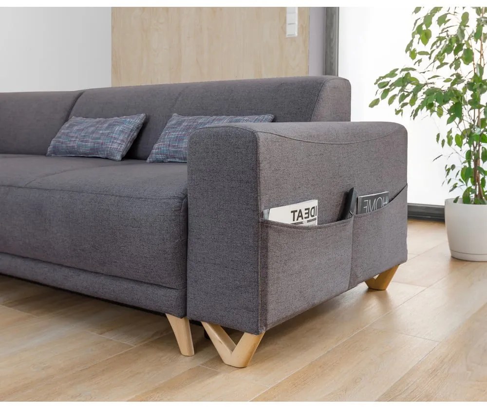 Divano angolare grigio allungabile e con contenitore (con penisola a sinistra/a L) Classy Sophie – Miuform