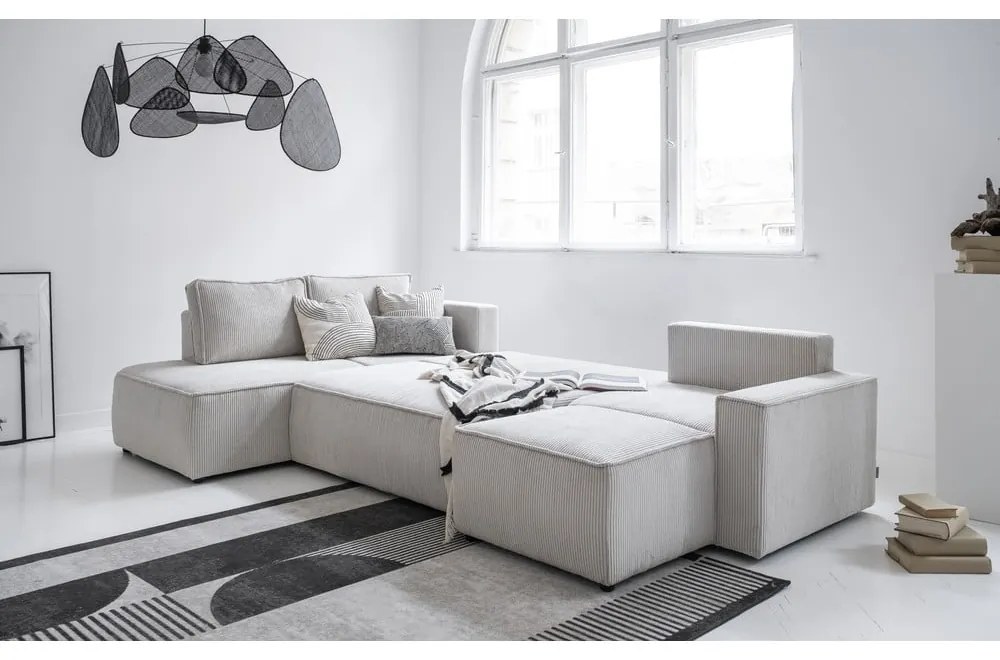 Divano letto angolare in velluto a coste bianco Brave Dave - Miuform