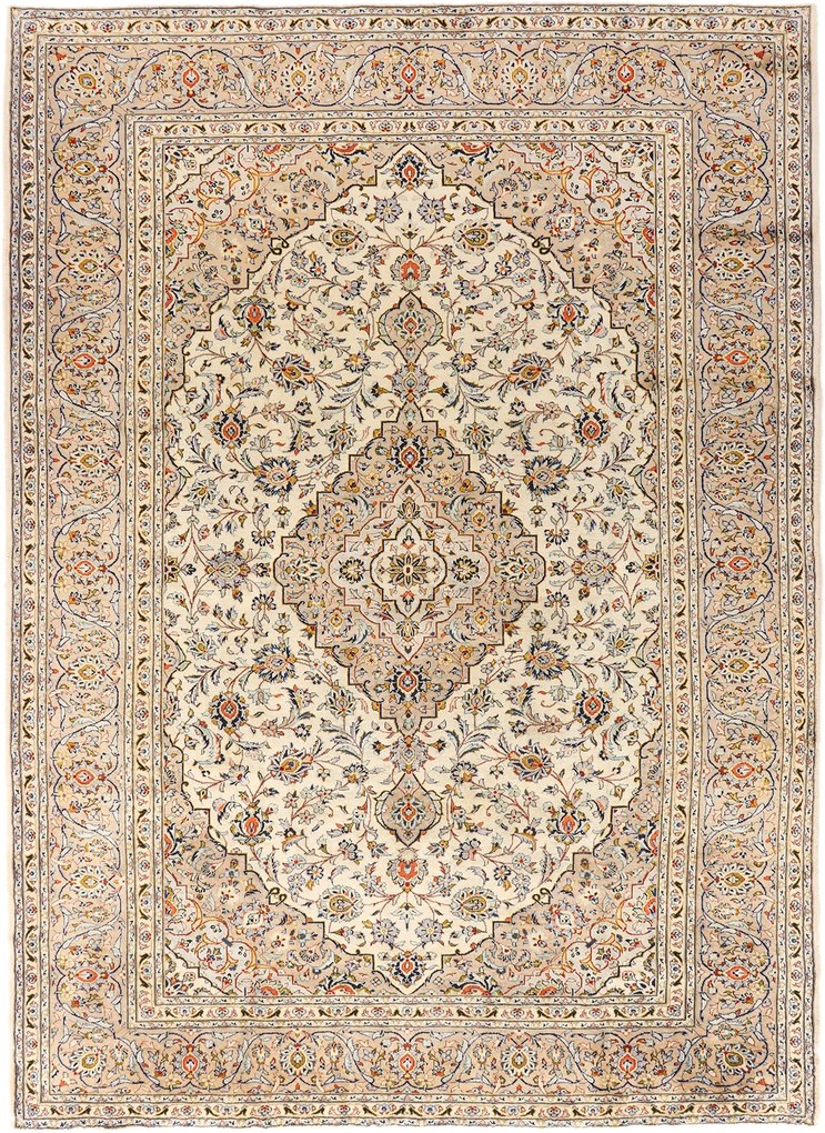 Kashan Tappeto 250x350 Beige (Iran) Annodato A Mano