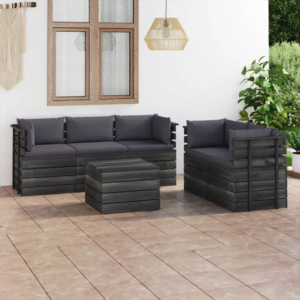 Set divani da giardino su pallet 6 pz con cuscini massello pino