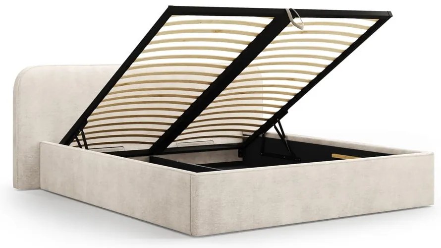 Letto matrimoniale imbottito beige con contenitore e rete inclusi 200x200 cm Elizabeth – Micadoni