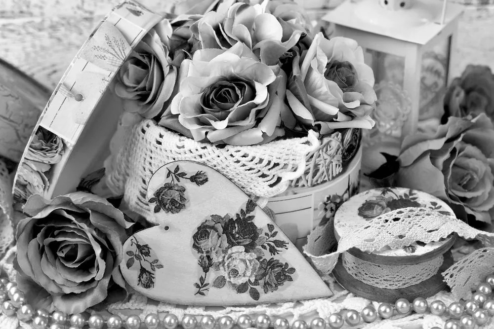 Quadro su tela – Stile romantico vintage in bianco e nero