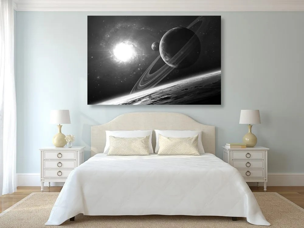 Quadro su tela – Pianeta nello spazio in bianco e nero
