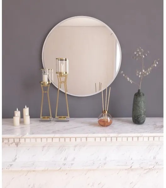 Specchio da parete OZZE diametro 60 cm bianco
