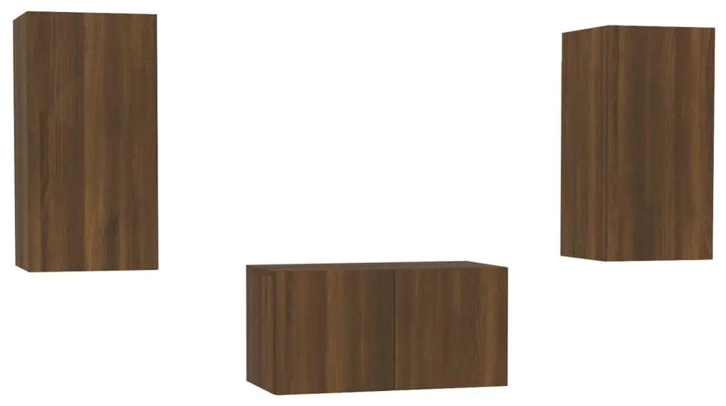 Set mobili porta tv 3 pz rovere marrone in legno multistrato