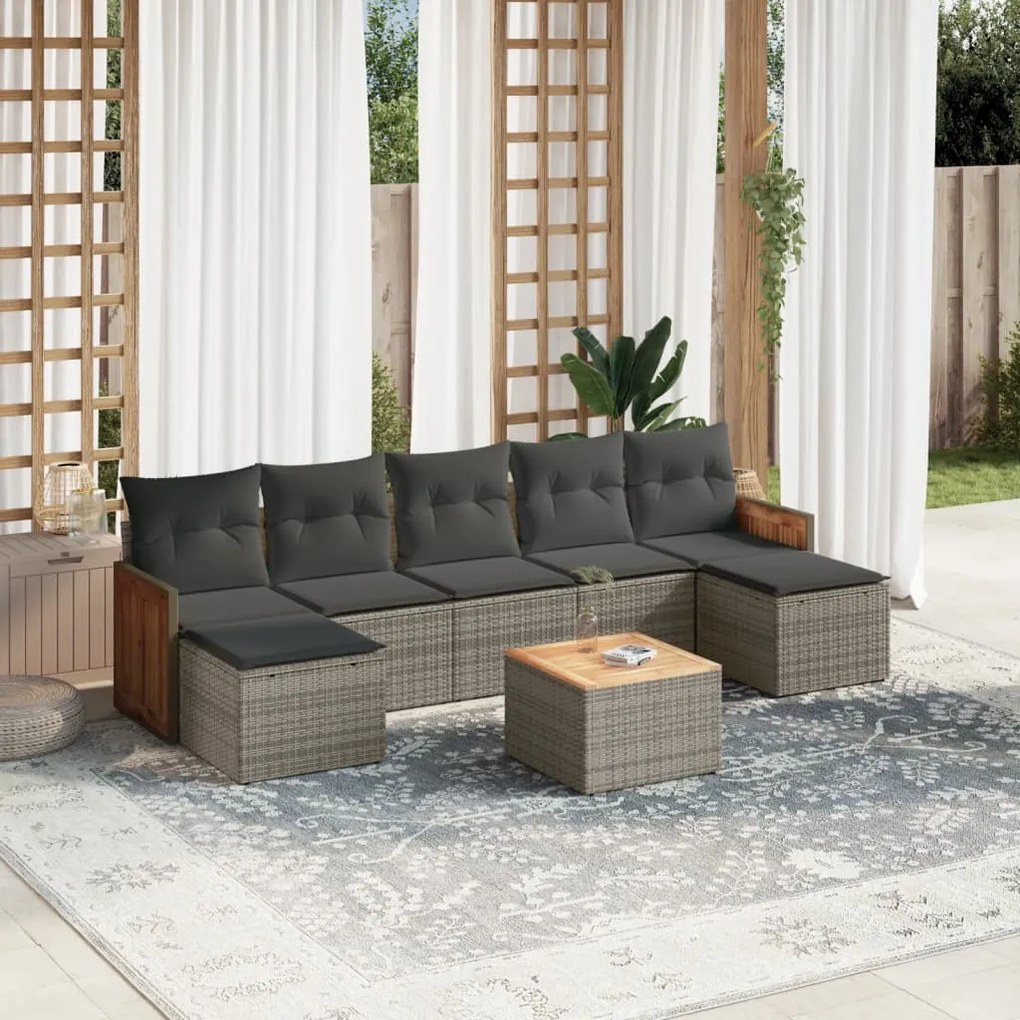 Set divano da giardino 8 pz con cuscini grigio in polyrattan